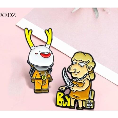 XEDZ Jewelry Lost Astronaut Enamel Brooch Cute Curly Hair Holding Knife Womens Shop Punk Badge Jewelry Gift