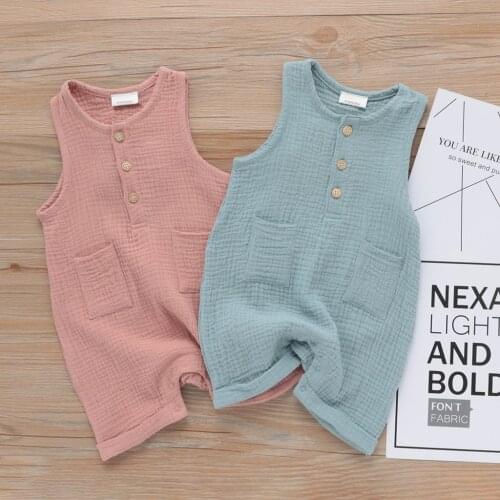 Muslin Tree sleevelsee cotton gauze baby romper sloid color cooling fitout girls jumpsuit kids clothes