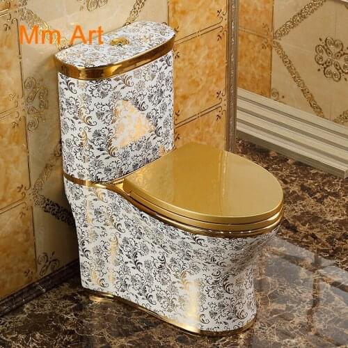 European Style Artistic Golden One Piece Closestool Gravity Fluishing Washdown Toilet Luxious Villa Bathroom Seat Toilet
