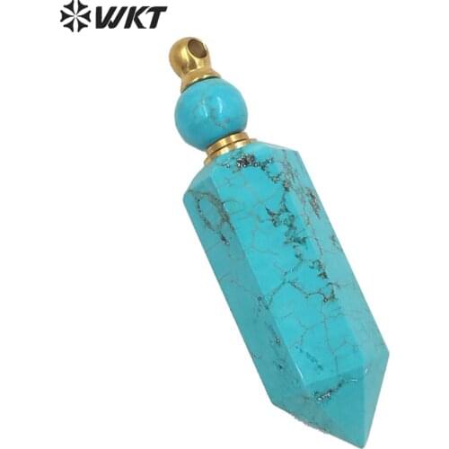 WT-P1630 WKT new color of perfume bottle for necklace Hot sales hexagona cube shape turquoises point pendant for load perfume