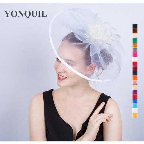 Kentukcy Derby White Big Fascinator Hats On Hair Clips Elegant Ladies Wedding Headwear For Banquet Races Hair Accessories SYF190