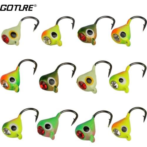 Goture 12pcs 1g 1.4cm Winter Fishing Lure Ice Fishing Jig Fake Artificial Bait Fishing Tackle