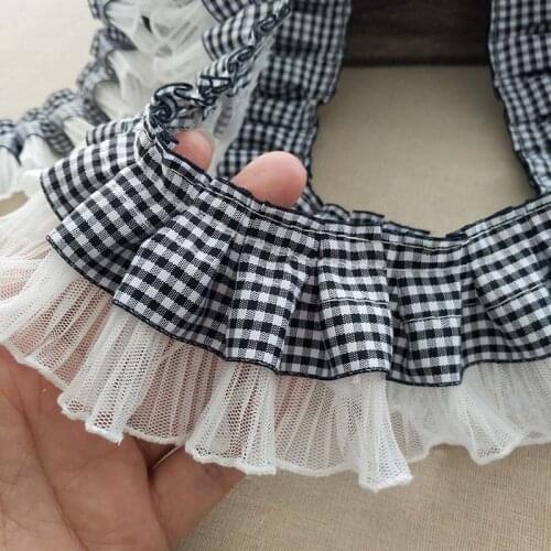 6cm Wide HOT Cotton Embroidered black white flower lace fabric sewing DIY trim tulle applique Ribbon collar dress guipure decor