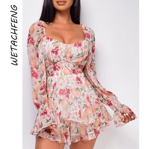 Romper Shorts Sexy Backless Ruffles Long Sleeve Playsuits Summer One Piece Overalls Mini Dress Female Jumpsuits Women Clothes