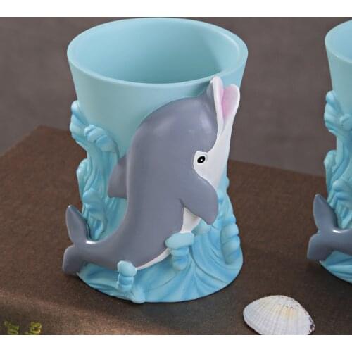 Creative couple bathroom supplies five-piece childrens bathroom toothbrush holder cartoon dolphin bathroom cup set LO861123