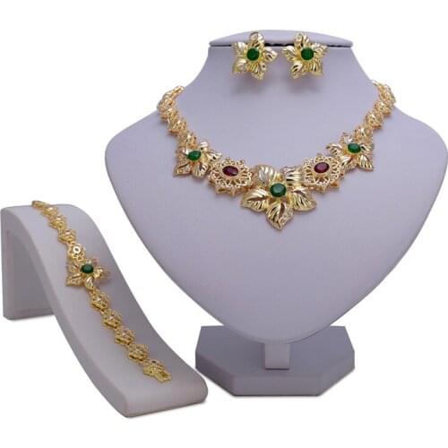 Fani Fashion African Beads Jewelry Set Wholesale Dubai Gold-color Jewelry set women customer nigerian Brand Jewelry Sets