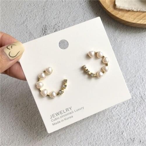 Fashion Korean Style Baroque Pearls With Rhinestone Clip Earrings No Hole C Shape Simulated Pearls Clip Earrings for Women Lady