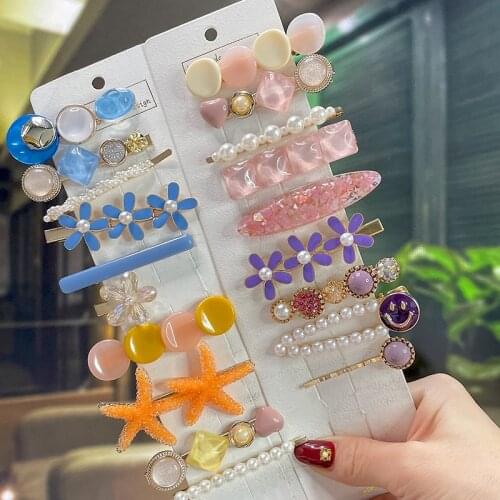 Women Crystal Hair Clips Set Sweet Pearl Hair Barrettes Girls Hairpins Korean Geometric Hair Accessories Jewelry 2021 Headwear