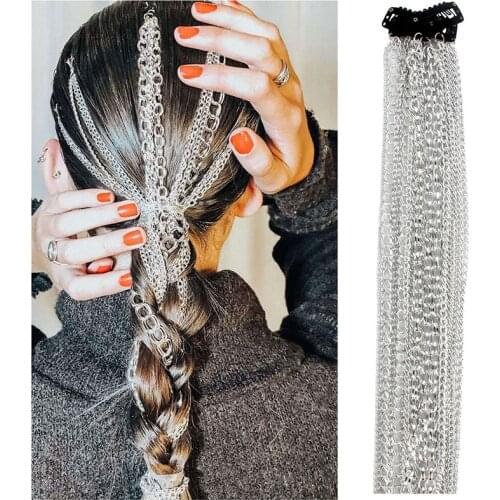 New Metal Hair Extension Clip Silver Punk Ponytail Hair Chain Clip Women Girls Snap BB Pins Street Club Headdress Accessories
