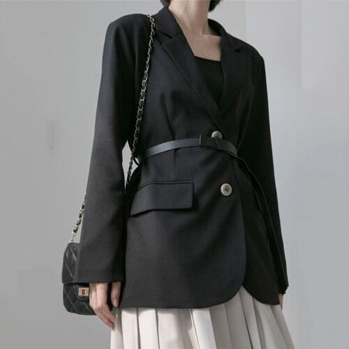 2020 Korean Spring Autumn New simple Hong Kong flavor Casual Straight blazers with belt Long Sleeve Suit Jackets for Women M123