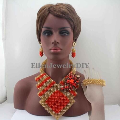 New Indian Big African Costume Jewelry Sets Handmade Mix Crystal Beads Set Necklace Nigerian Bridal Jewelry Free Shipping W13338