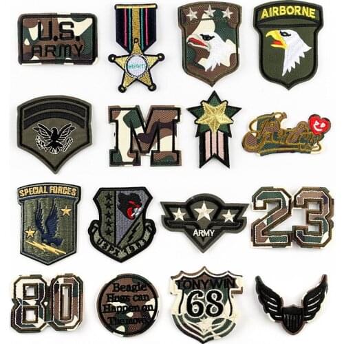 New Camouflage Soldier parches Letter Number Patchwork Patch Embroidered Patches for Clothing Iron on For Shoes Bags Badges