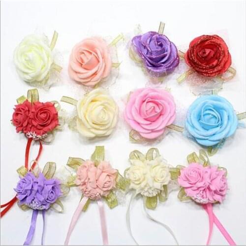 Wholesale Cheap 100Pcs Free Shipping 2017 New Arrival 7Colors Bride Groom Wedding Corsages and Boutonnieres Rose Wrist Flower