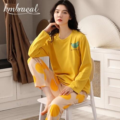 Spring Autumn Womens Sleep Lounge Pajama Long Sleeved Woman Pajama Set Cartoon Pyjamas Cotton Sleepwear Fashion Plus-size 3XL