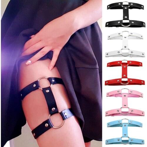 Punk PU Leather Garter Belt Sexy Round Thigh Ring Non-Slip Double Row Garter Goth Clothes Sexy Harness Woman Chain Leg Sock Clip
