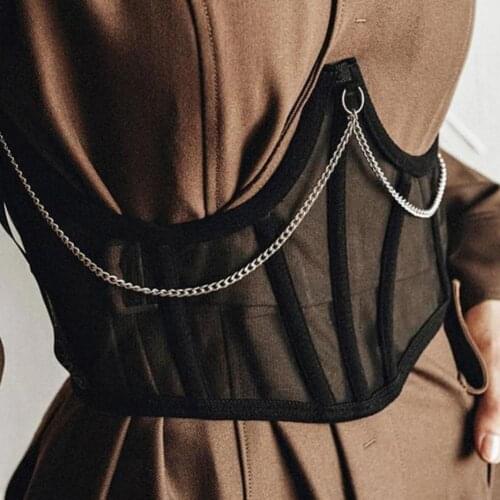 Women Corset Belts Mesh Stitching Temperament Belt Chain Irregular Slimming Tummy Corset Waist Band Daily Wear