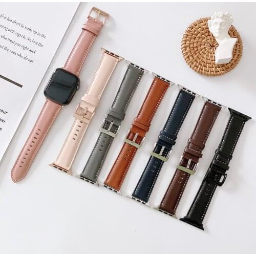 Genuine Leather Watch Band Strap For Apple Watch Series 6 5 4 3 2 1 SE V Tail Line Official Wristband Iwatch 44mm 40mm 42mm 38mm