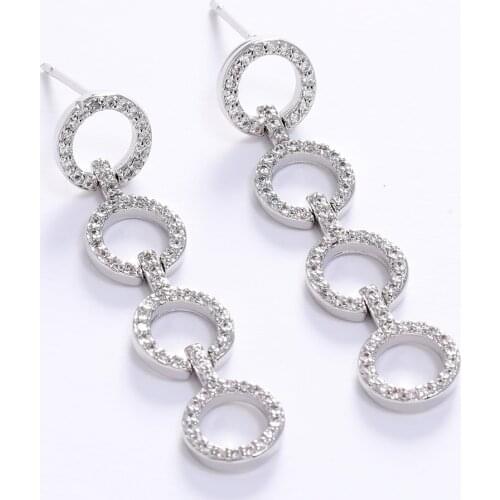 LUALA Luxury Long Circle Tassel Earring AAA Zirconia Drop Earrings for Women Wedding Party Gold/Silver Color Jewelry S925 Needle