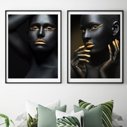 Modern Girls in Black n Golden Canvas Black Posters Print Unique Wall Art Pictures For Living Room Bedroom Aisle Studio Cafe Bar