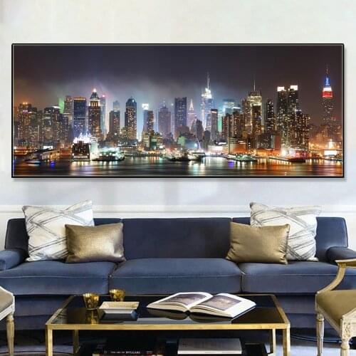 Modern New York City Night Landscape Poster Skyscrapers View Canvas Painting Prints Wall Art Picture Living Room Decor Cuadros
