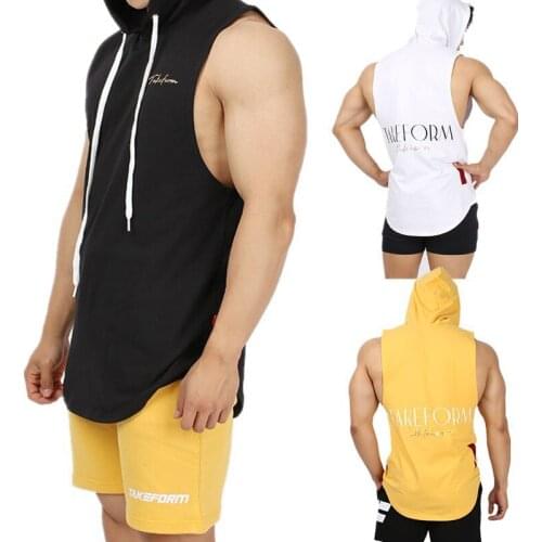 European And American Sports Hooded Vest Mens Summer New Loose Breathable Sleeveless Fitness Vest Basketball Training Suit