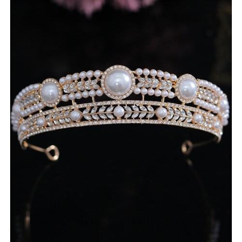Baroque Gold Silver Color Tiaras And Crowns For Wedding Bride Party Crystal Pearls Diadems Rhinestone Head Ornaments Accessories