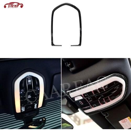 Carbon Fiber Car Roof Interior Reading Light Lamp Trim Strip Frame Cover Sticker for Porsche Macan 2015-2018