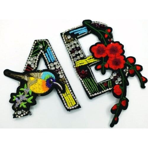 Embroidery rhinestone beaded Patches for clothes Sew on A B sequins patch Applique embroidered flower parches bordados para
