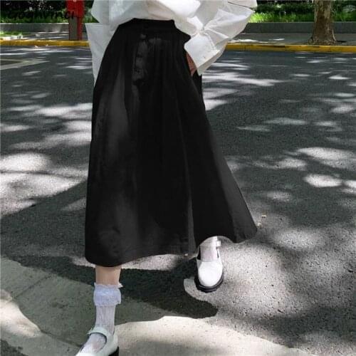 Skirts Women Harajuku Vintage Mid-calf Solid Pleated Casual Simple All-match Ins Trendy High Street Female Japanese Straight Hip