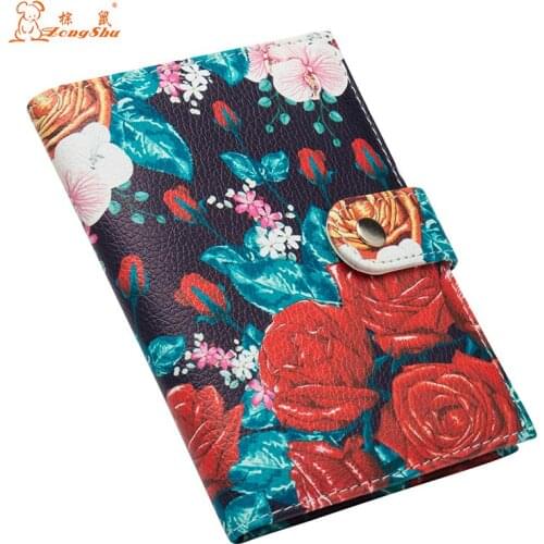 Red Rose Color Print Buckle Pu Leather Passport Holder With Traveling Built In Rfid Blocking Protect Personal Information