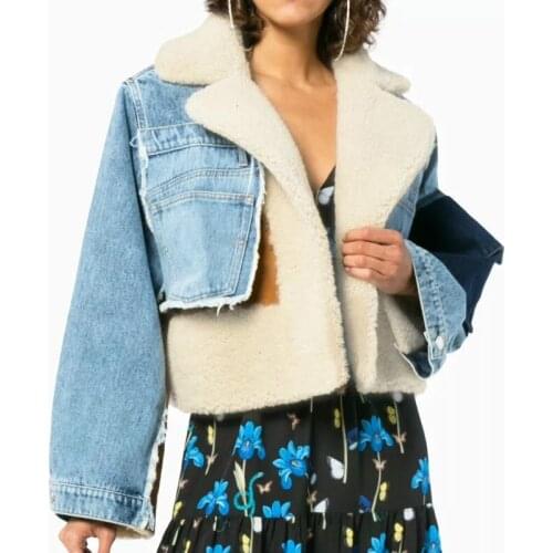 Fad Autumn Denim Jacket Women Hit Color Long Sleeve Patchwork Pocket Irregular Coats Female Korean Style Vogue Jeans Jacket