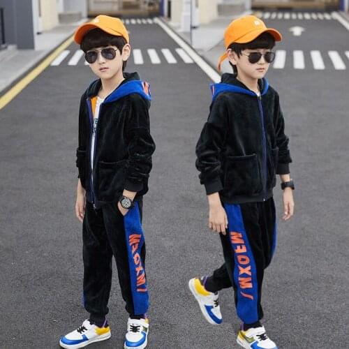 Golden Velvet Spring Summer Kids Clothes Suit Boys Sweatshirts + Pants 2pcs/Set Kids Teenage Top Sport Childrens Day Gift Forma