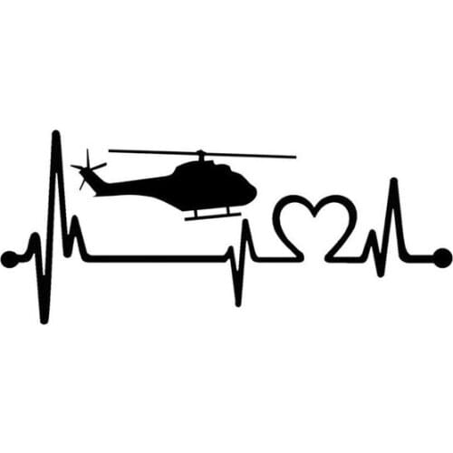 15.3CM*6.6CM Helicopter Heartbeat Lifeline Chopper Pilot Vinyl Black/Silver Car Sticker