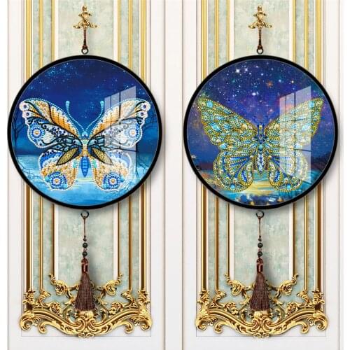 2pcs DIY round framed diamond painting Butterfly Rhinestones cross stitch kit wall painting vintage home decoration