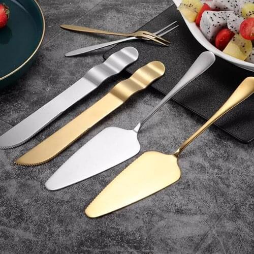 2PCS Cake Knife Shovel Stainless Steel Golden Baking Tool Dropshipping Biscuit Shovel Pizza Cream Scraper Spatula Butter Knife