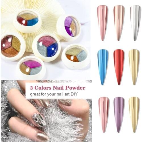 3 Colors Solid Powder Laser Nail Art Pigment Shining Sequins Holographics Nail Glitter Powder Mirror Dust Chrome Decoration