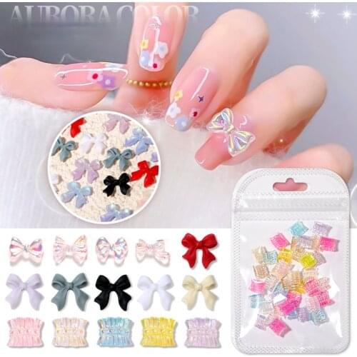 30pcs nail bow accessories Aurora magic color skirt nail decoration nail 3d flower nails art nail glitter sequins butterfly