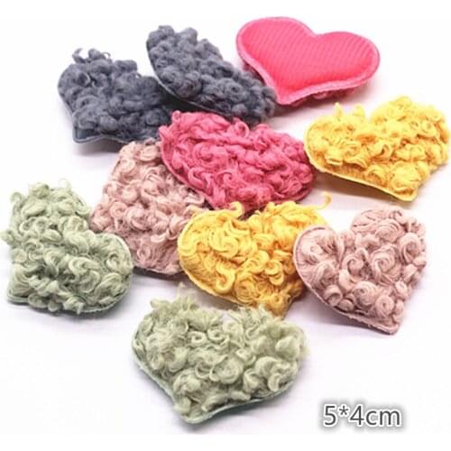 5*4cm 10pcs Kawaii Padded Curl Plush Fabric Heart Patches Appliques Accessories DIY Hair Clip/Hat/Clothing Craft Decoration