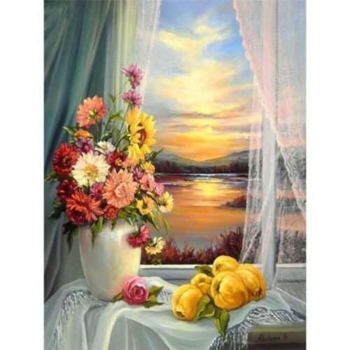 Still life flower Diy 5D Diamond Painting Square Round Full Drill Diamond Embroidery Window Sea Mosaic Home DecorationZP-722