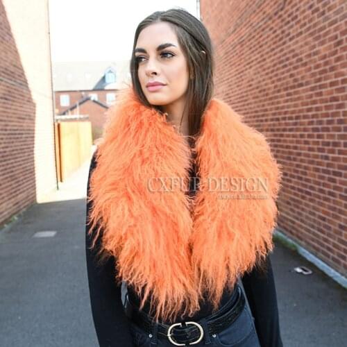 Free Shipping CX-A-52 Genuine Mongolian Lamb Fur Collar Wrap Neckpiece Fur Muffler Fur Scarf