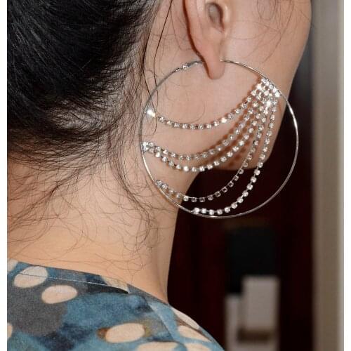 2019 New Exaggerated Rhinestone Big Hoop Earrings For Women Fashion Jewelry Bohemian Statement Earings Accessories Hot Sale