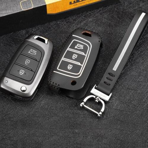 Car key case cover for Hyundai Solaris 2 Elantra i30 i35 i40 Tucson 2016 2017 2018 remote keychain holder genuine leather