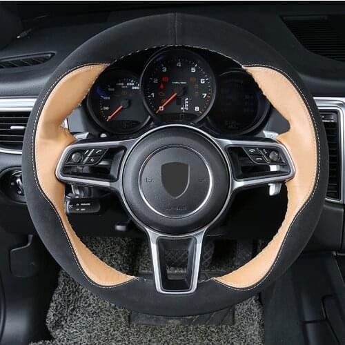 For Porsche macan panamera Cayenne DIY suede interior steering wheel cover car accessories