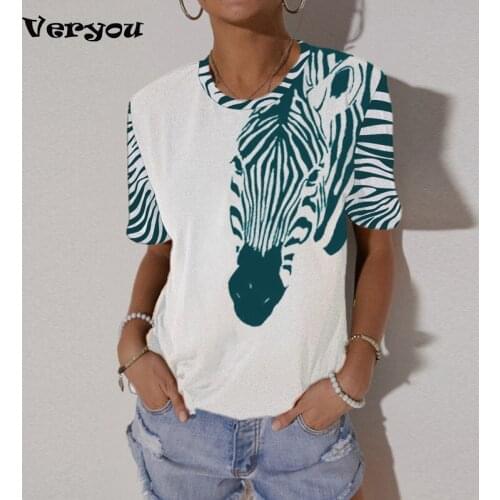 Harajuku Blouse Women Plus Size Fashion Women Spring Zebra Printed Mid-length Sleeves O-neck Casual Tops T Shirt For Women