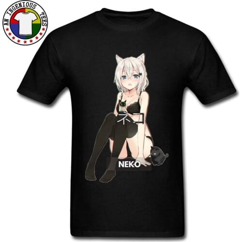Neko Waifu Ahegao Girl T-shirts Otaku Senpai Nerdy Manga Harajuku Cat Tshirt Pin Up Japanese Comic Anime Popular Tees Men