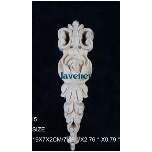 I5 -19x7x2cm Wood Carved Long Onlay Applique Unpainted Frame Door Decal Working carpenter Flower Rose