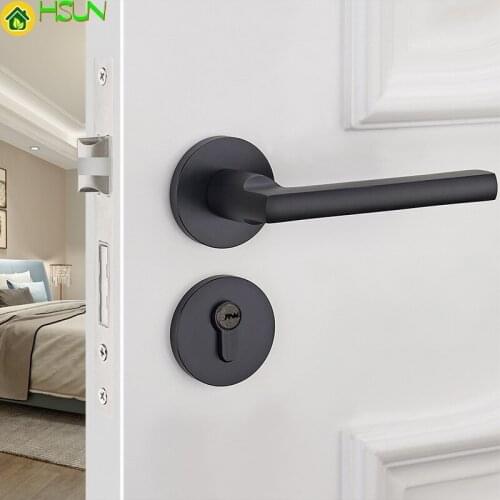 Engineering Lock Indoor Bedroom Door Lock Continuous System Black Toilet Solid Wood Doorknob Hand Household Mute Lock
