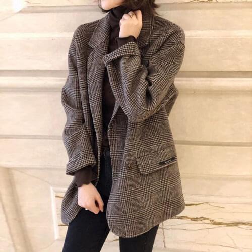 Plaid double-sided cashmere coat female Korean version loose short woolen coat small suit retro
