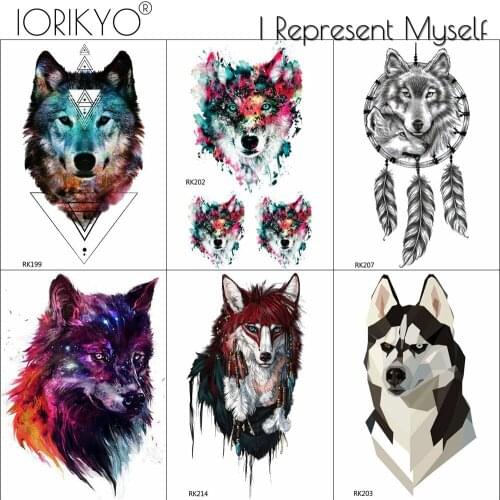 Little Galaxy Wolf Waterproof Tattoo Women Body Arm Temporary Tattoo Men Black Dreamcatcher Fake Beauty Tatoos Supplies Dogs