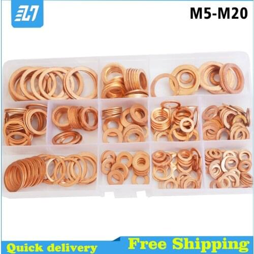 Copper Washer Gasket Flat Ring Seal For Nut and Bolt Sump Plugs Assortment Kit M5 M6 M8 M10 M12 M14 M16 M18 M20
